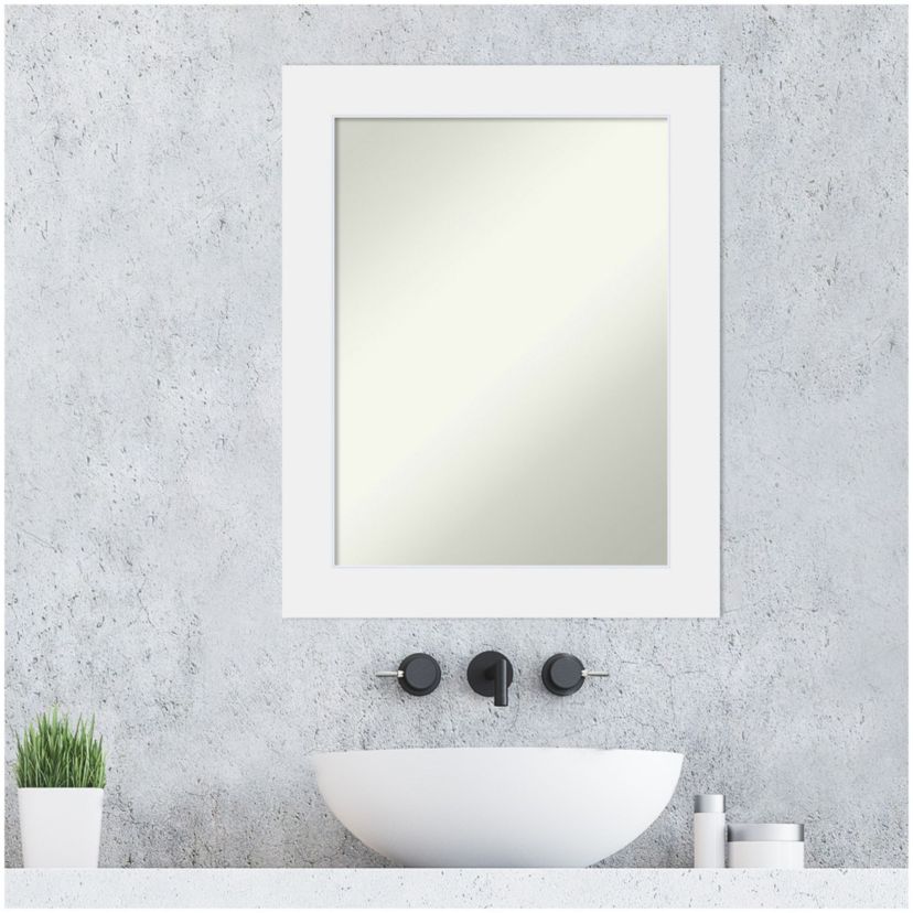 Corvino White Non-Beveled Wood Framed Bathroom Wall Mirror