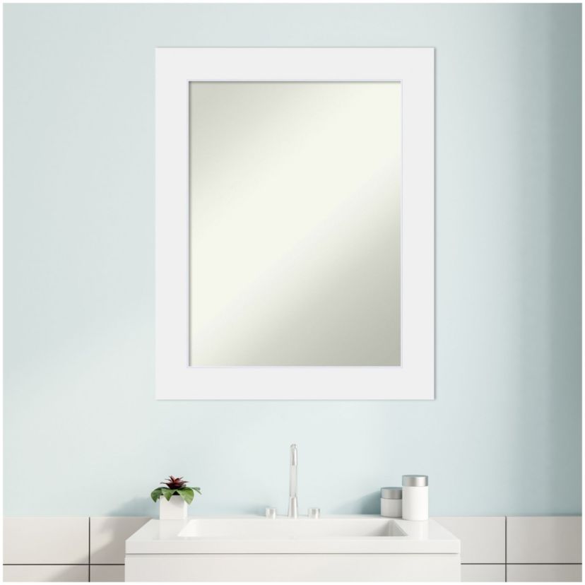 Corvino White Non-Beveled Wood Framed Bathroom Wall Mirror
