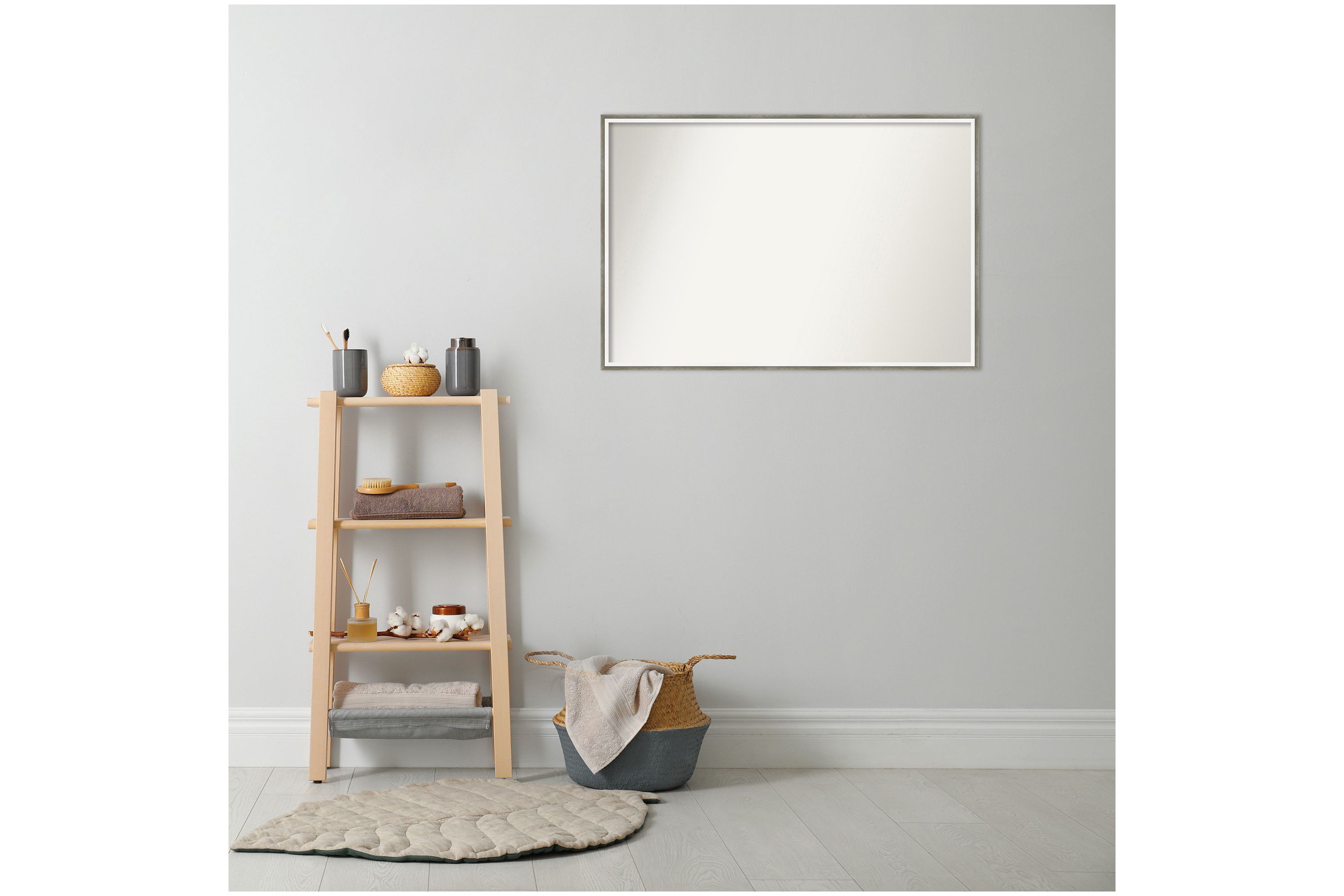 Lucie Silver White Non-Beveled Wood Framed Bathroom Wall Mirror