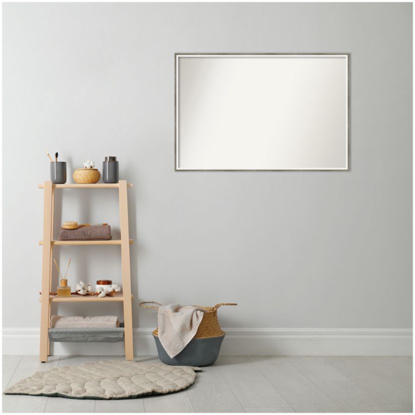 Lucie Silver White Non-Beveled Wood Framed Bathroom Wall Mirror