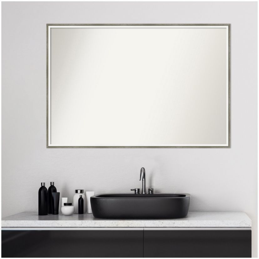Lucie Silver White Non-Beveled Wood Framed Bathroom Wall Mirror