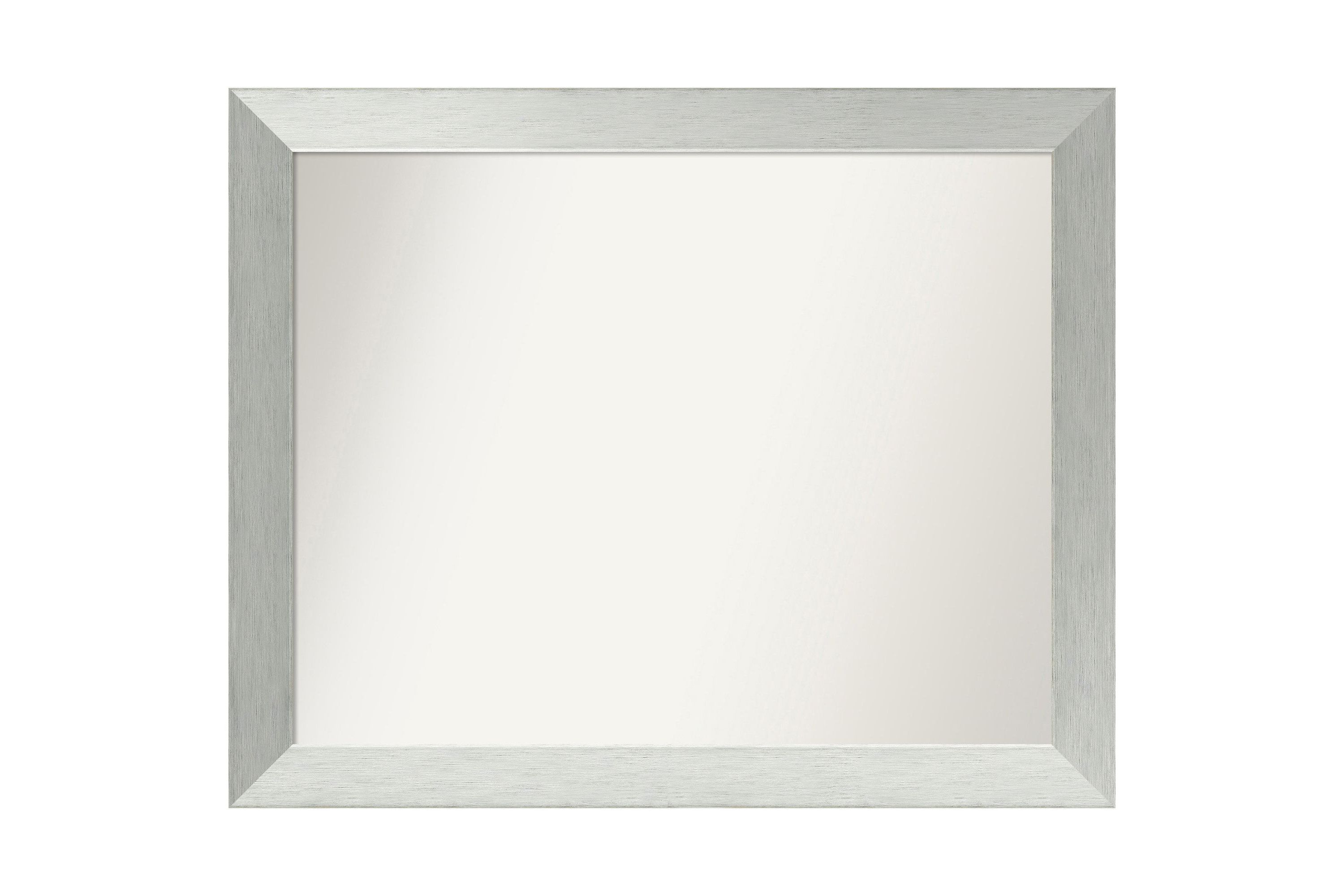 Brushed Sterling Silver Non-Beveled Wood Framed Bathroom Wall Mirror