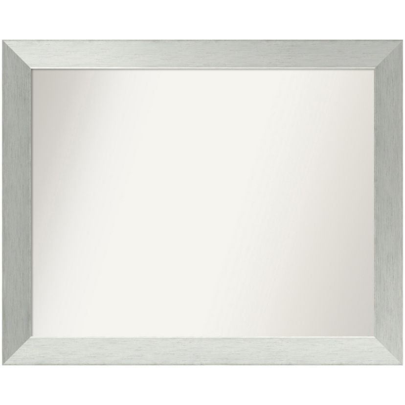 Brushed Sterling Silver Non-Beveled Wood Framed Bathroom Wall Mirror