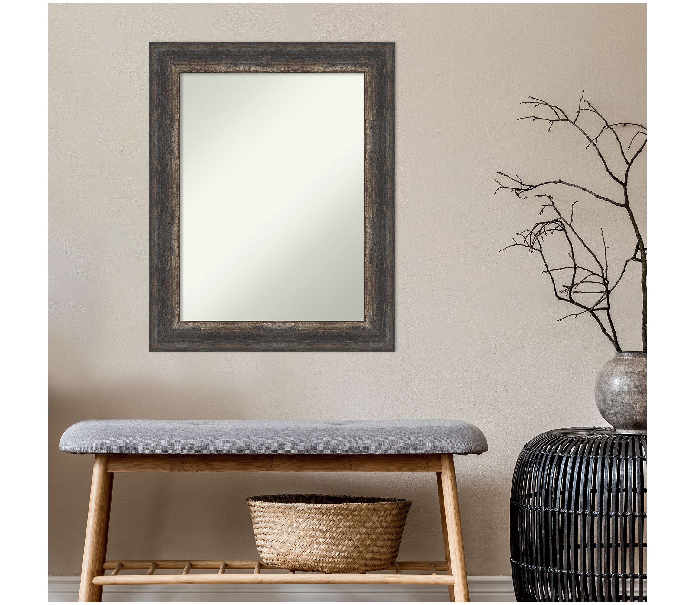 Bark Rustic Char Non-Beveled Framed Bathroom Wall Mirror