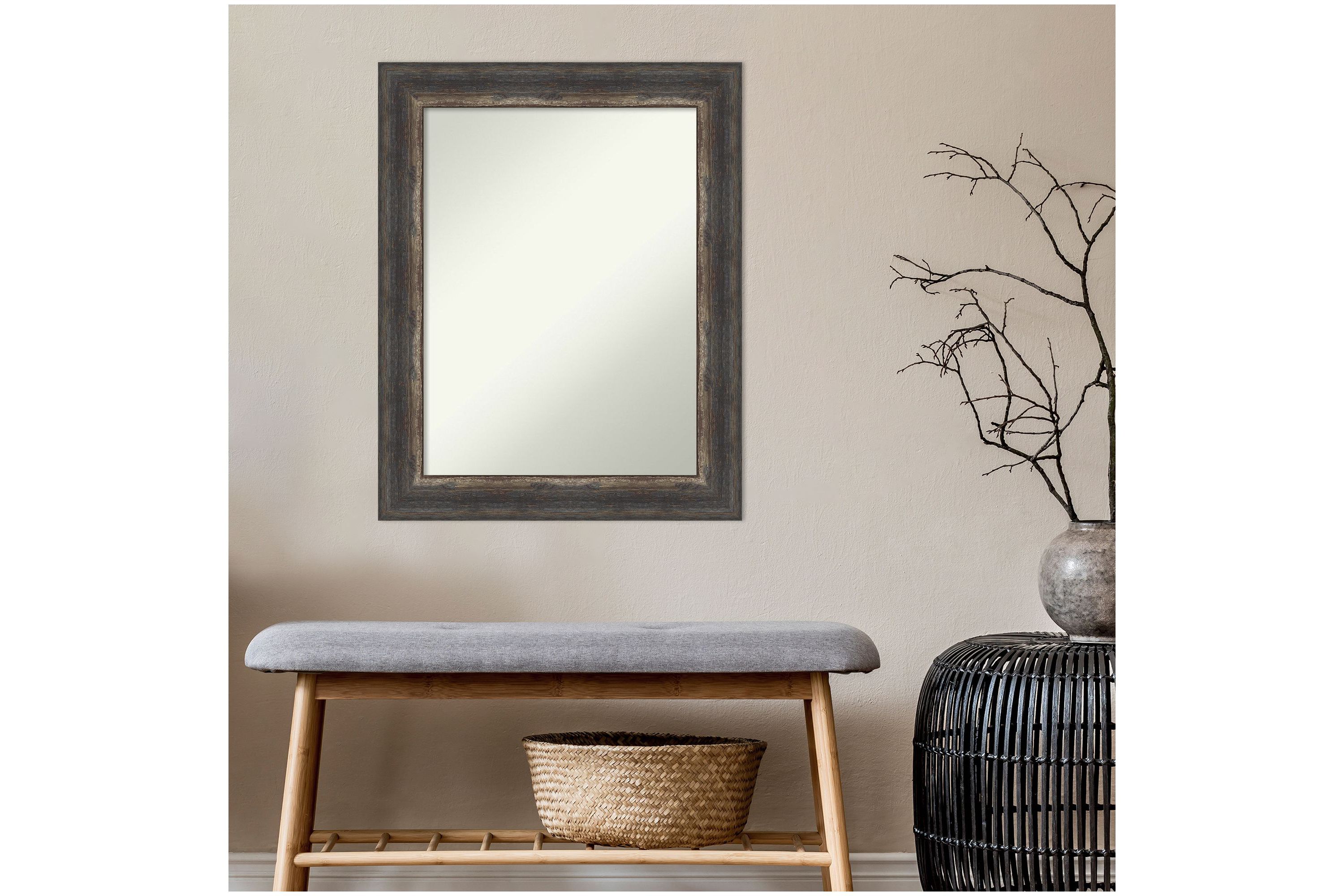 Bark Rustic Char Non-Beveled Framed Bathroom Wall Mirror
