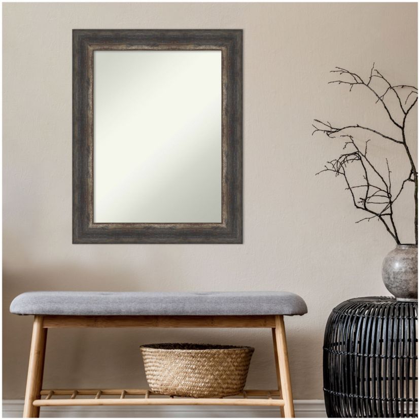 Bark Rustic Char Non-Beveled Framed Bathroom Wall Mirror