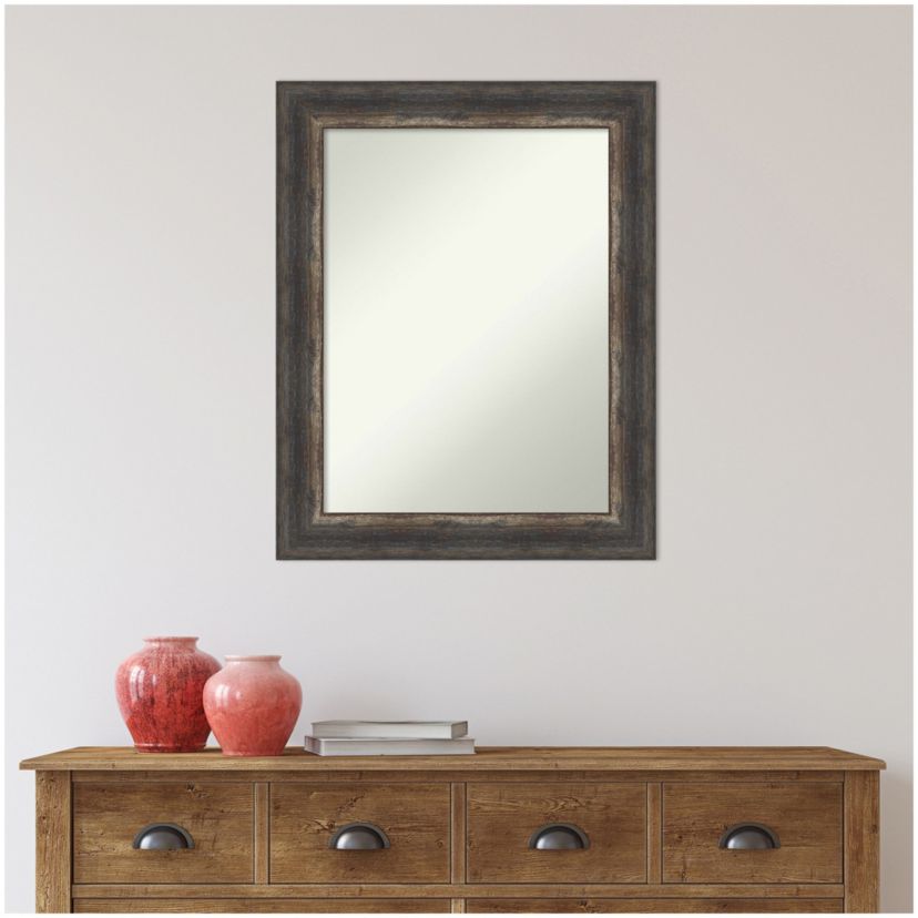 Bark Rustic Char Non-Beveled Framed Bathroom Wall Mirror