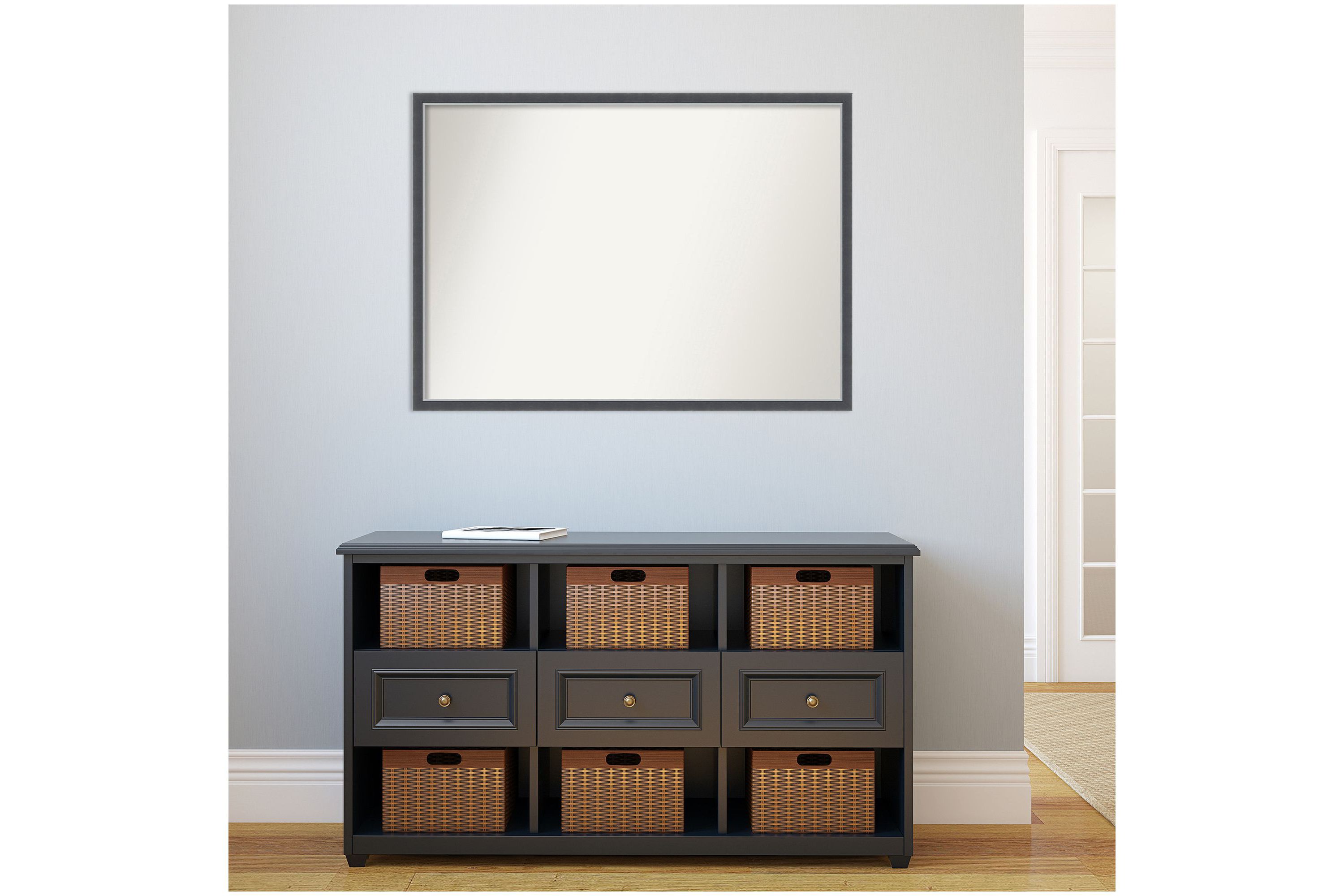 Eva Black Silver Thin Non-Beveled Framed Bathroom Wall Mirror