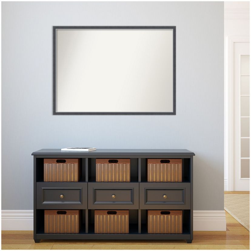 Eva Black Silver Thin Non-Beveled Framed Bathroom Wall Mirror