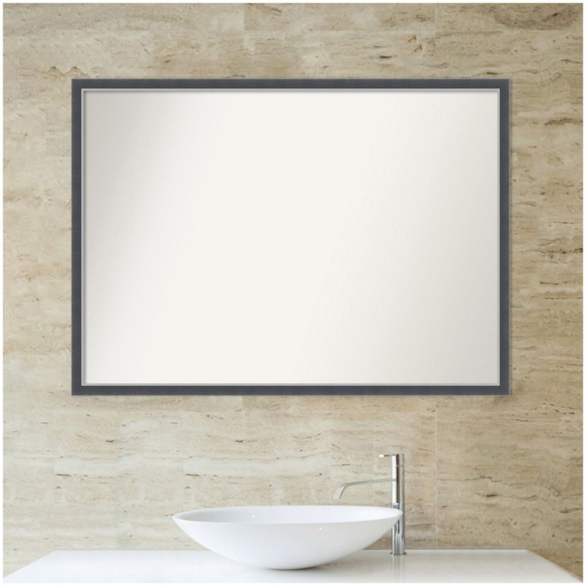 Eva Black Silver Thin Non-Beveled Framed Bathroom Wall Mirror