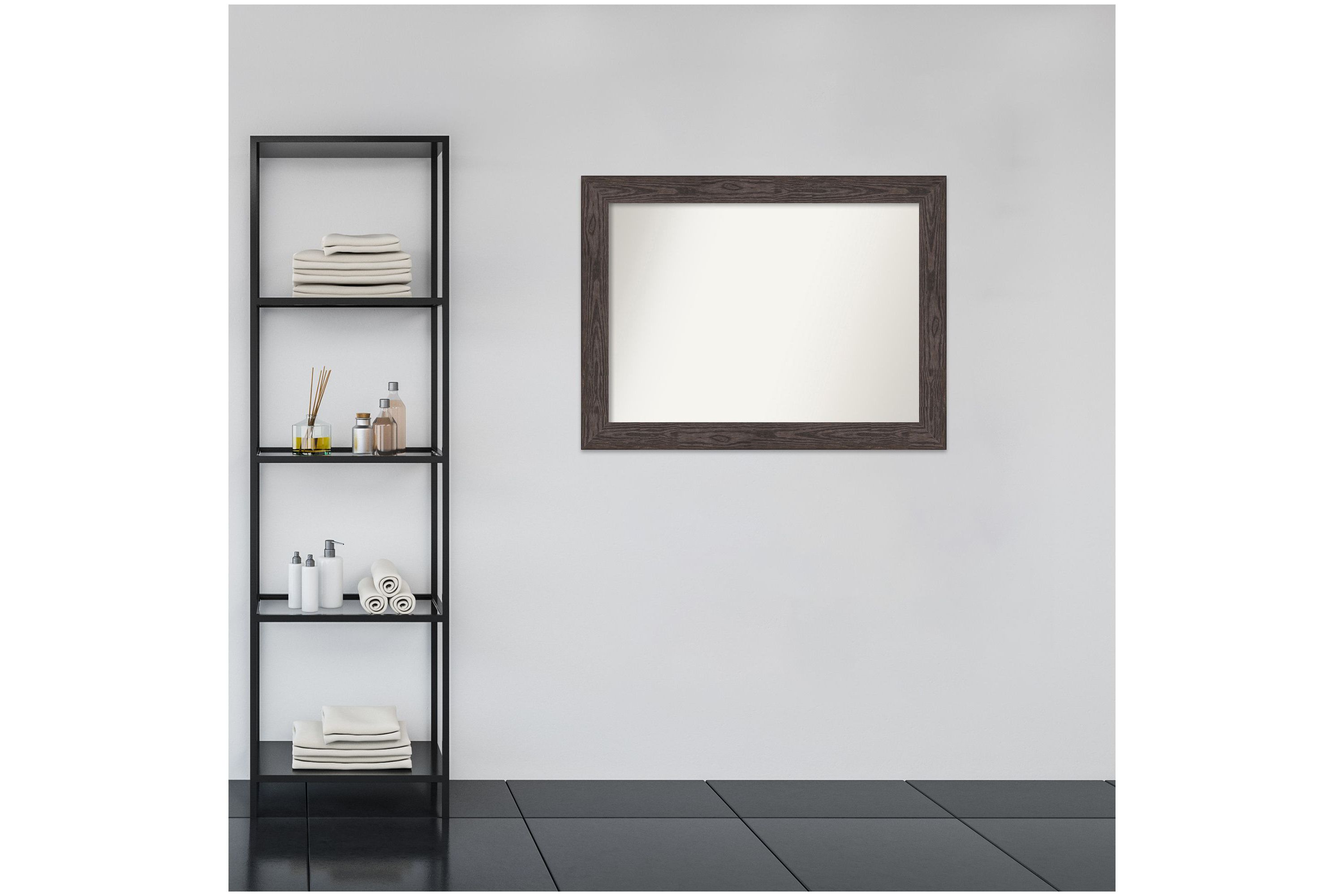 Bridge Black Non-Beveled Wood Framed Bathroom Wall Mirror