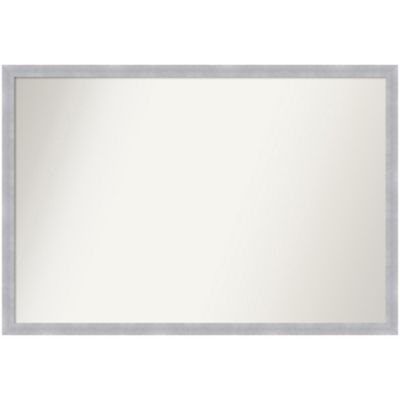 Amanti Art Grace Brushed Nickel Narrow Non-Beveled Framed Bathroom Wall Mirror, Silver, Large