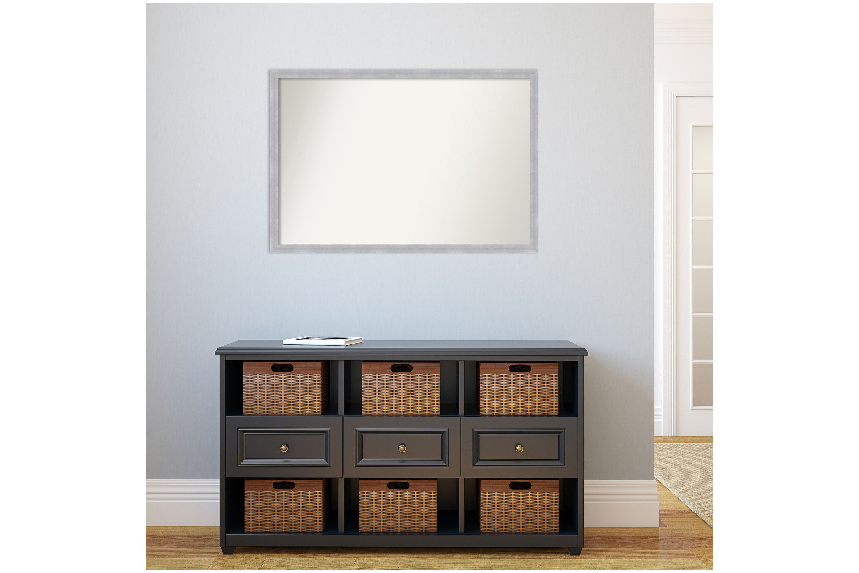 Grace Brushed Nickel Narrow Non-Beveled Framed Bathroom Wall Mirror