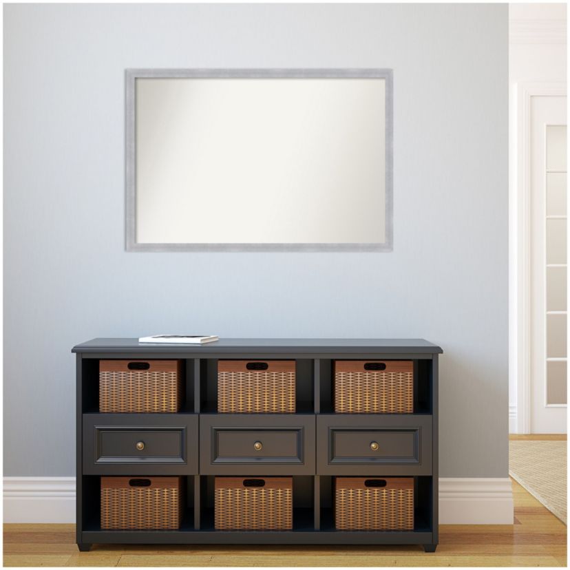 Grace Brushed Nickel Narrow Non-Beveled Framed Bathroom Wall Mirror