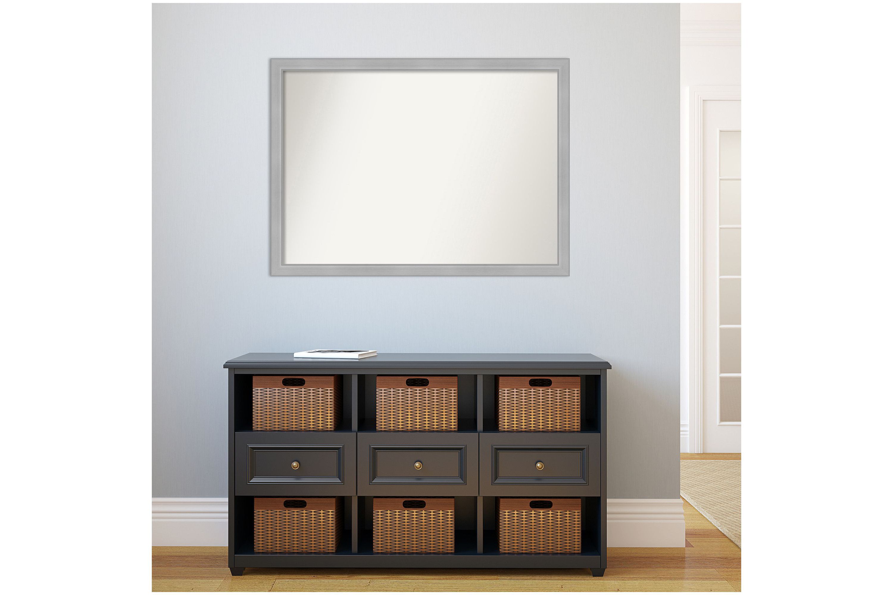 Vista Brushed Nickel Narrow Non-Beveled Framed Bathroom Wall Mirror