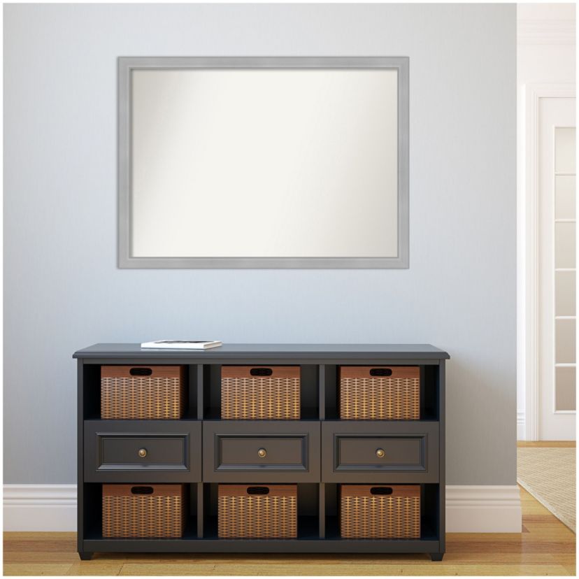 Vista Brushed Nickel Narrow Non-Beveled Framed Bathroom Wall Mirror