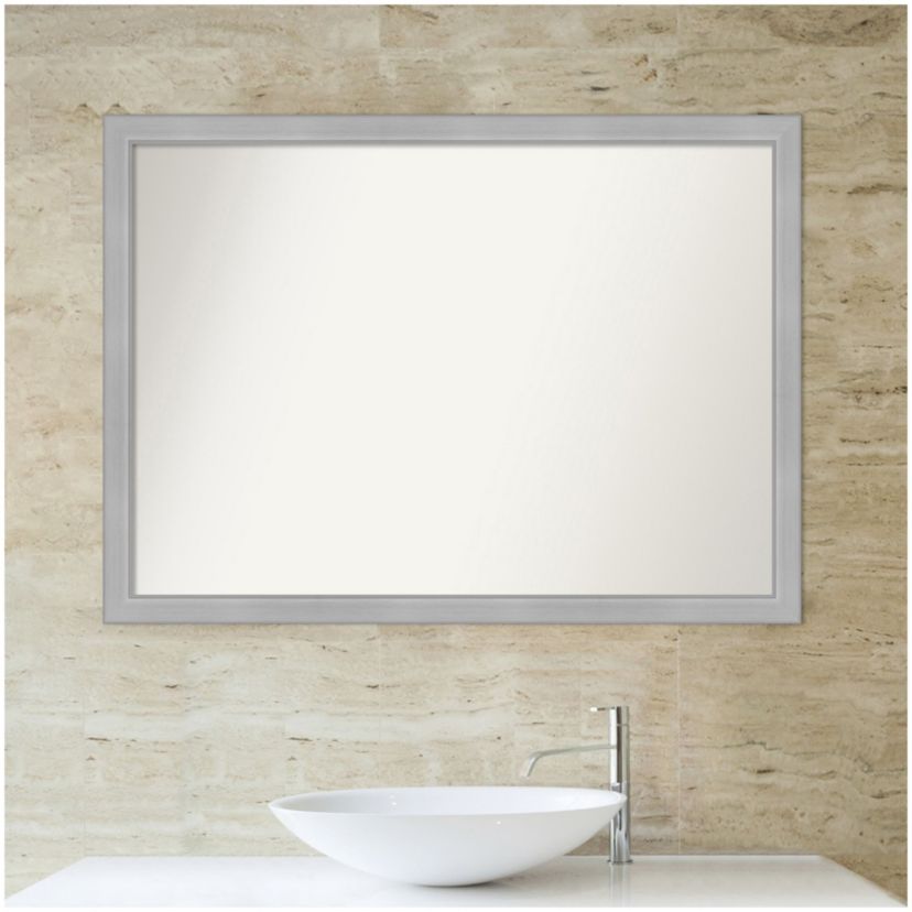 Vista Brushed Nickel Narrow Non-Beveled Framed Bathroom Wall Mirror