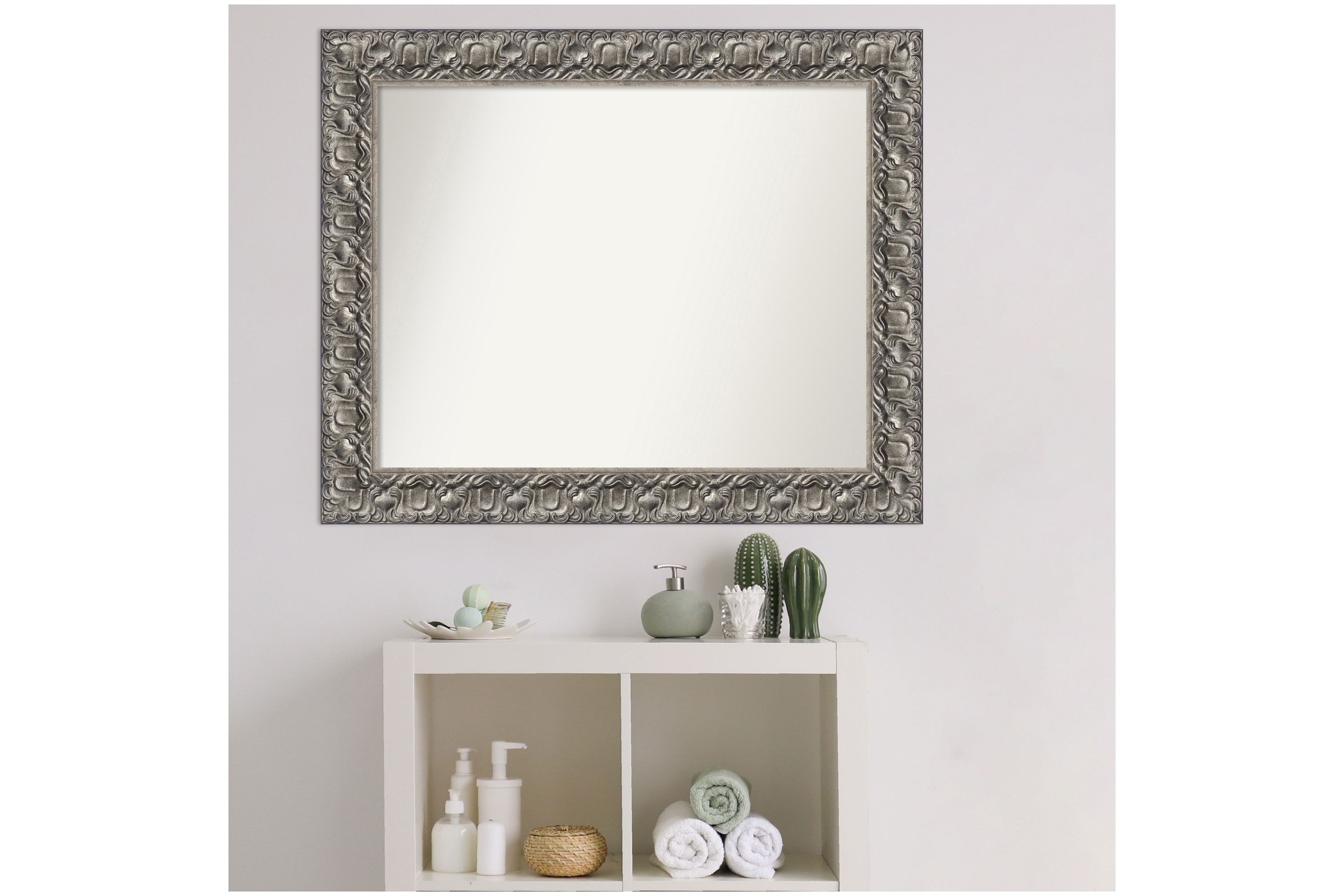 Silver Luxor Non-Beveled Wood Framed Bathroom Wall Mirror