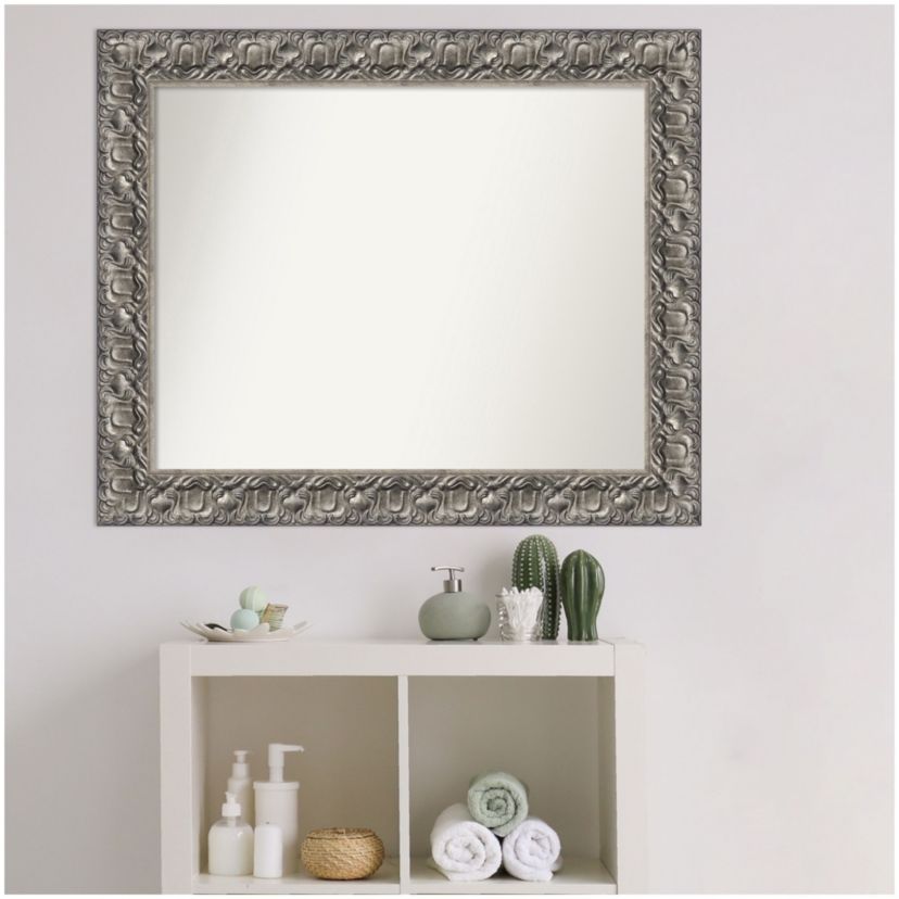 Silver Luxor Non-Beveled Wood Framed Bathroom Wall Mirror