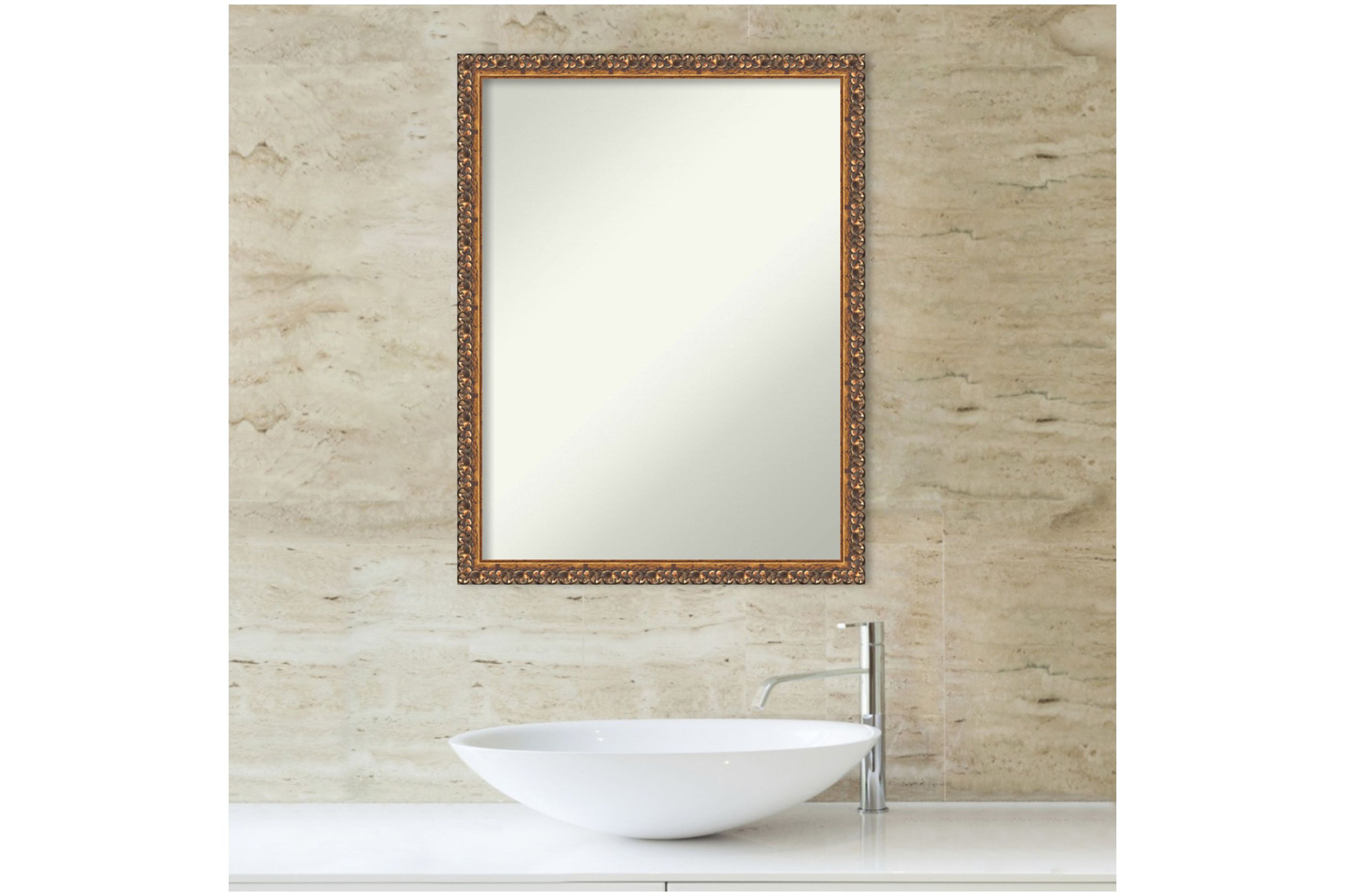 Antique Bronze Non-Beveled Wood Framed Bathroom Wall Mirror