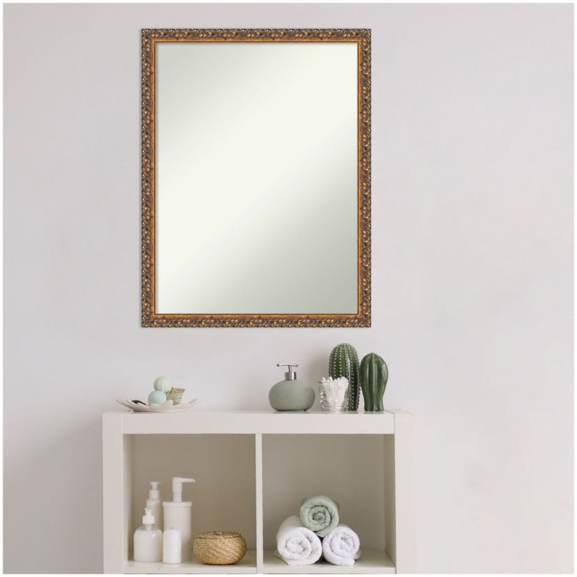 Antique Bronze Non-Beveled Wood Framed Bathroom Wall Mirror