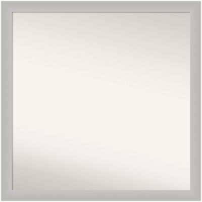 Amanti Art Low Luster Silver Non-Beveled Wood Framed Bathroom Wall Mirror, Large