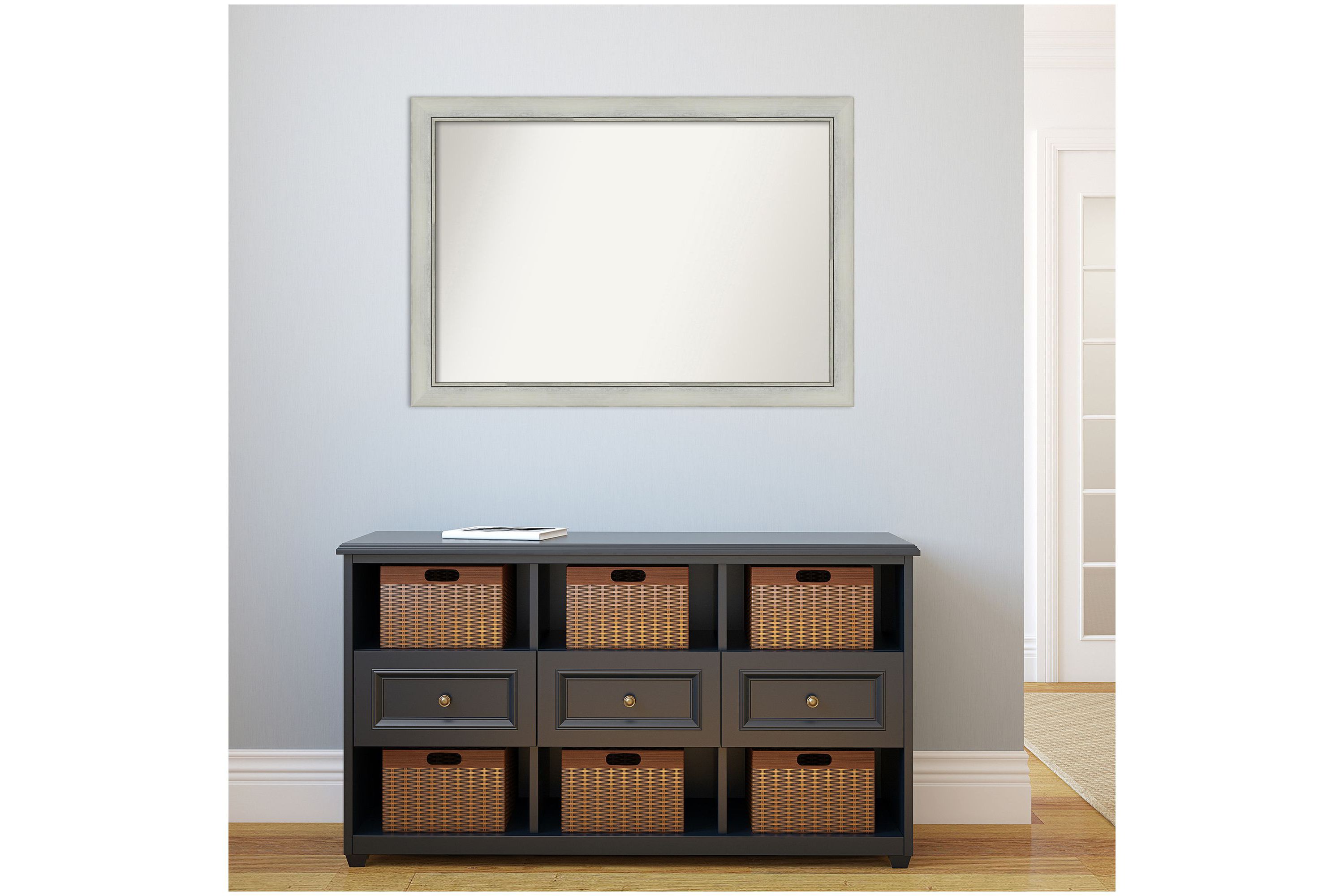 Flair Silver Patina Non-Beveled Framed Bathroom Wall Mirror