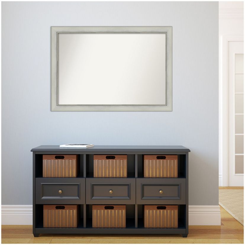 Flair Silver Patina Non-Beveled Framed Bathroom Wall Mirror