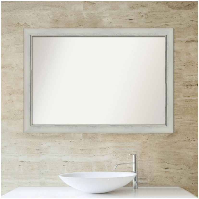 Flair Silver Patina Non-Beveled Framed Bathroom Wall Mirror