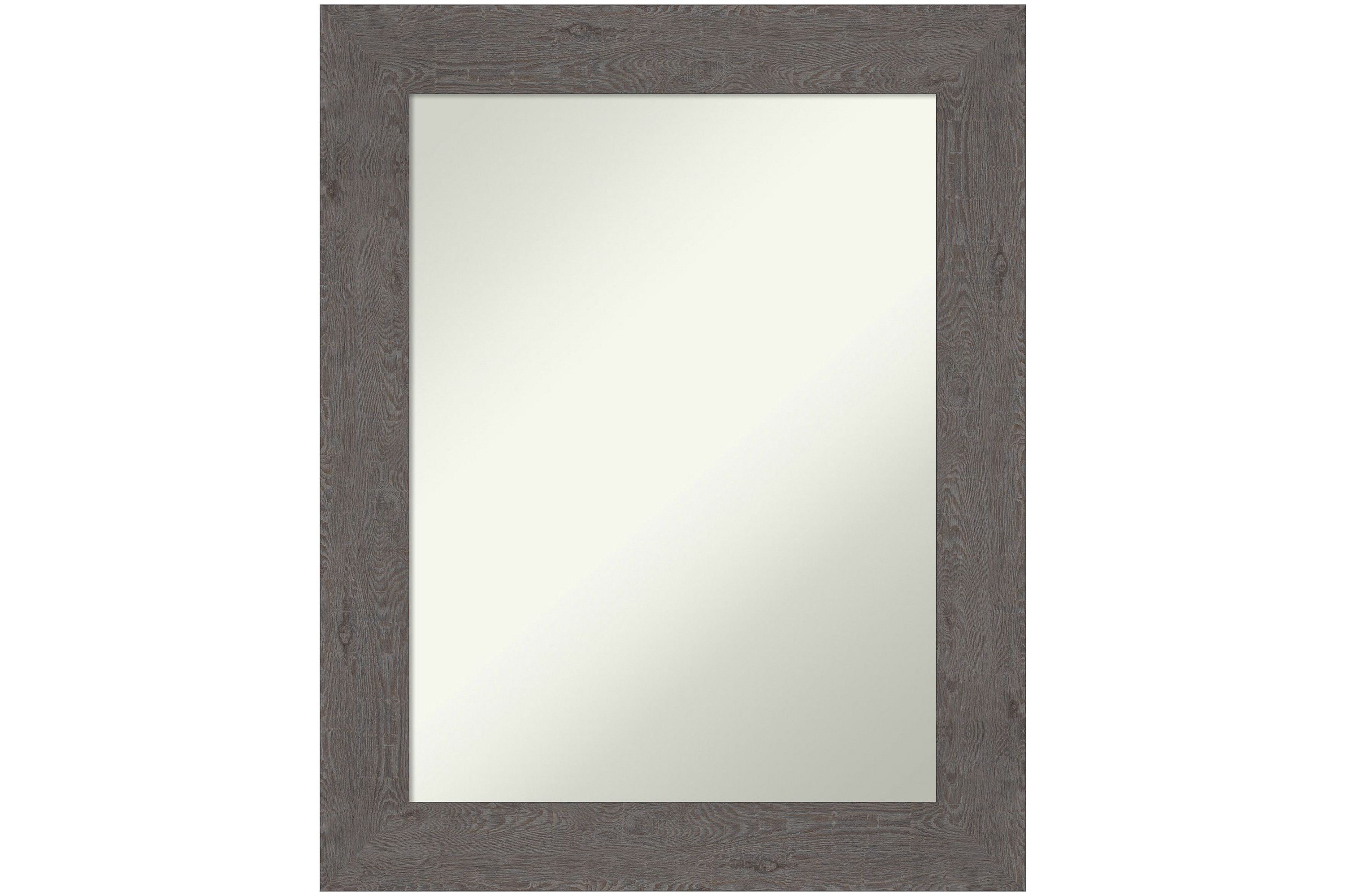 Rustic Plank Grey Non-Beveled Framed Bathroom Wall Mirror