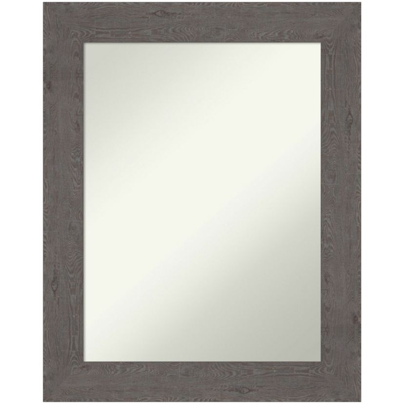 Rustic Plank Grey Non-Beveled Framed Bathroom Wall Mirror