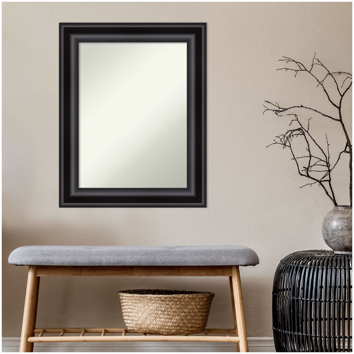 Grand Black Non-Beveled Framed Bathroom Wall Mirror