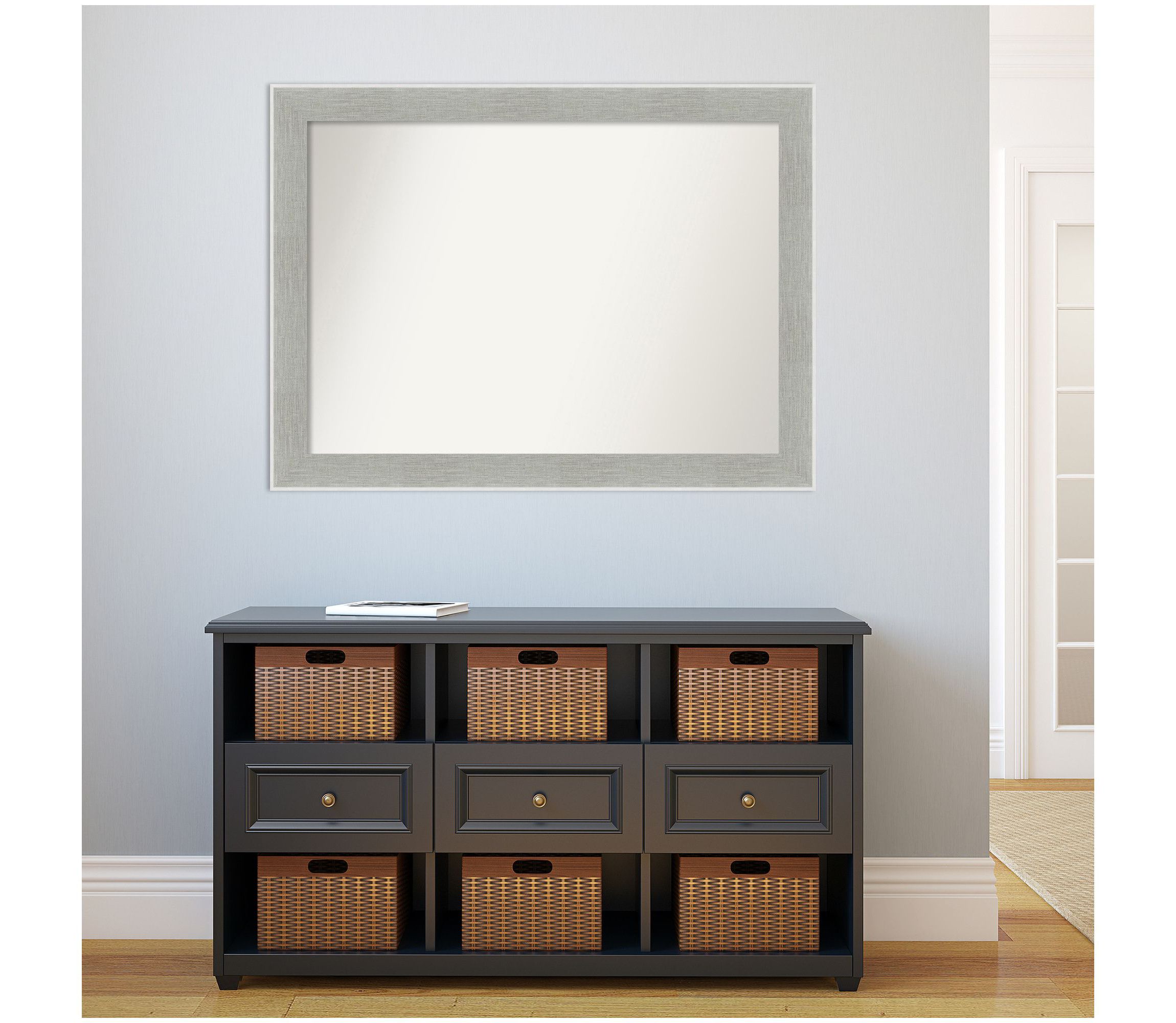 Glam Linen Grey Non-Beveled Framed Bathroom Wall Mirror