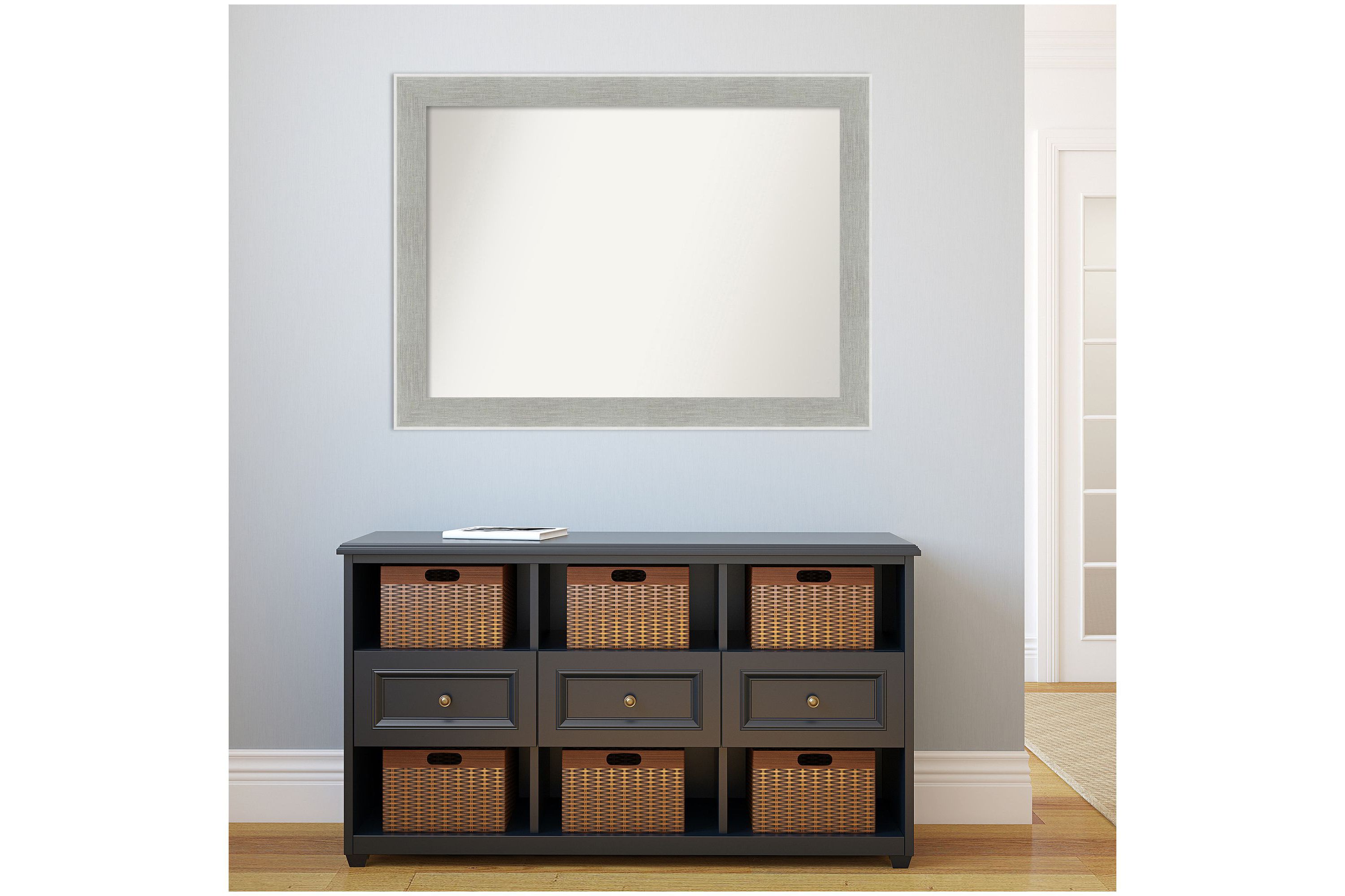 Glam Linen Grey Non-Beveled Framed Bathroom Wall Mirror
