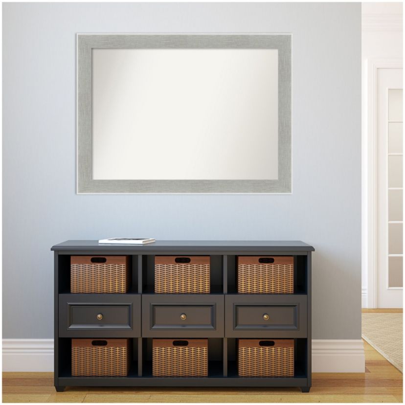 Glam Linen Grey Non-Beveled Framed Bathroom Wall Mirror