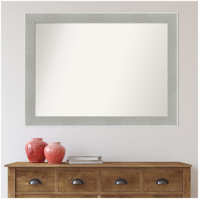Glam Linen Grey Non-Beveled Framed Bathroom Wall Mirror