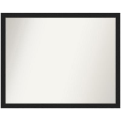 Amanti Art Grace Brushed Metallic Black Narrow Non-Beveled Framed Bathroom Wall Mirror, Silver, Large