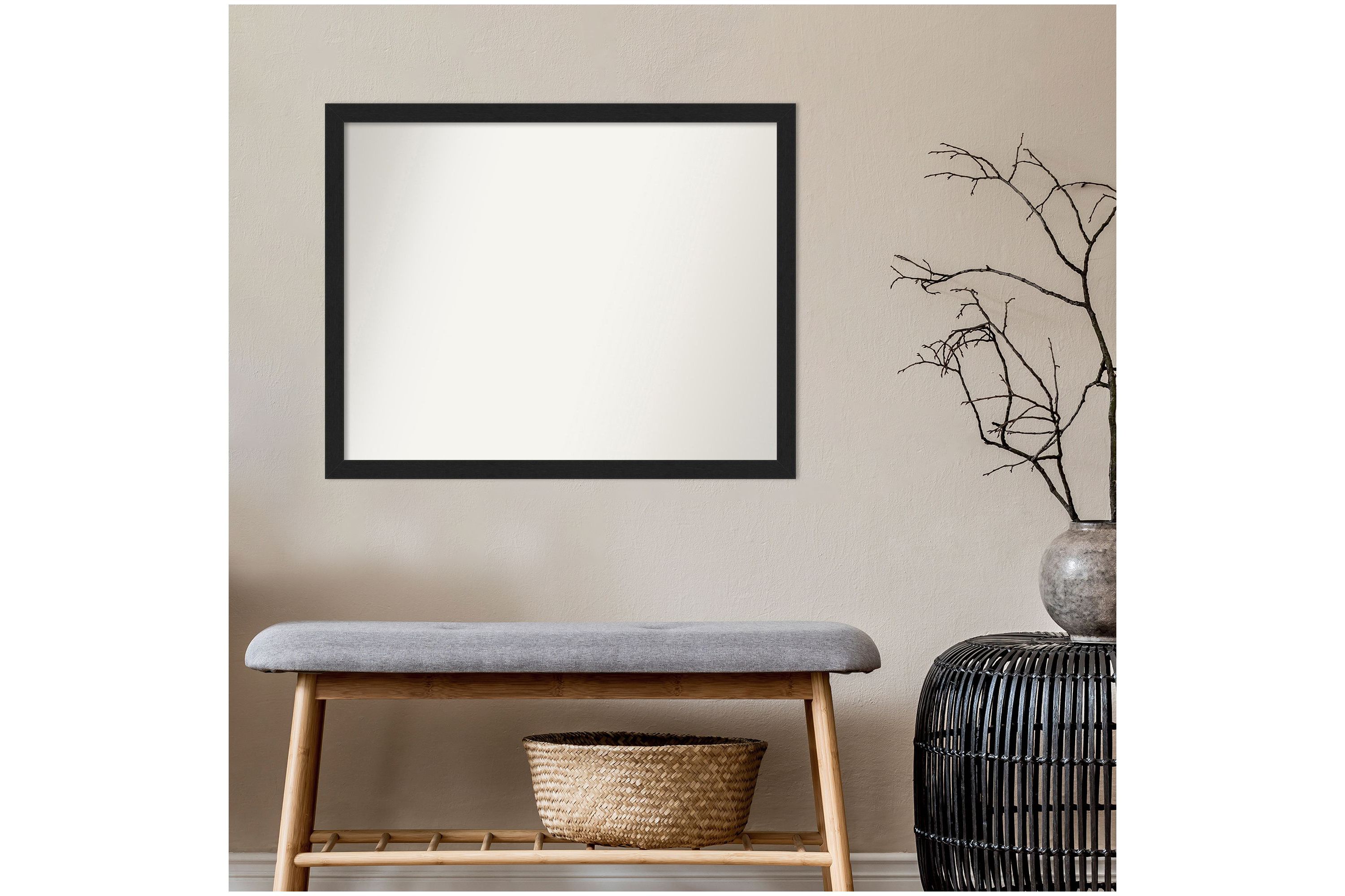 Grace Brushed Metallic Black Narrow Non-Beveled Framed Bathroom Wall Mirror
