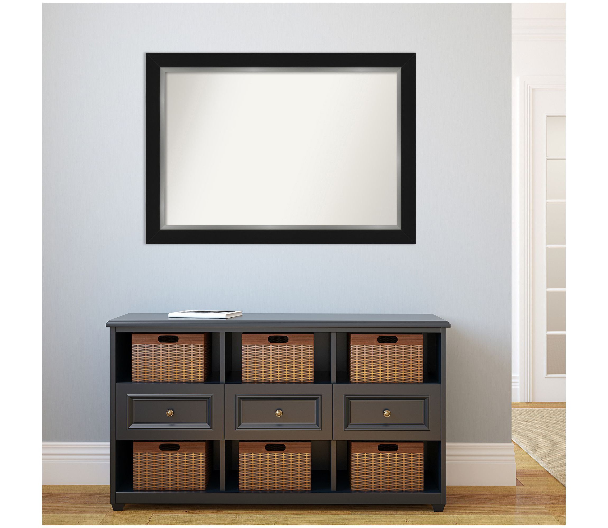 Eva Black Silver Non-Beveled Framed Bathroom Wall Mirror