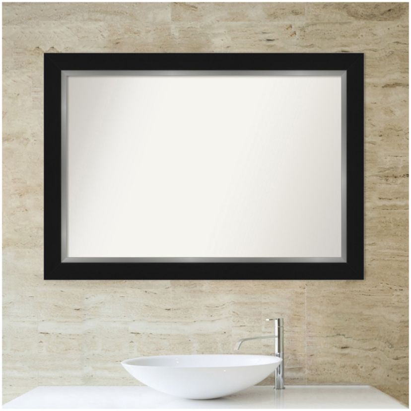 Eva Black Silver Non-Beveled Framed Bathroom Wall Mirror