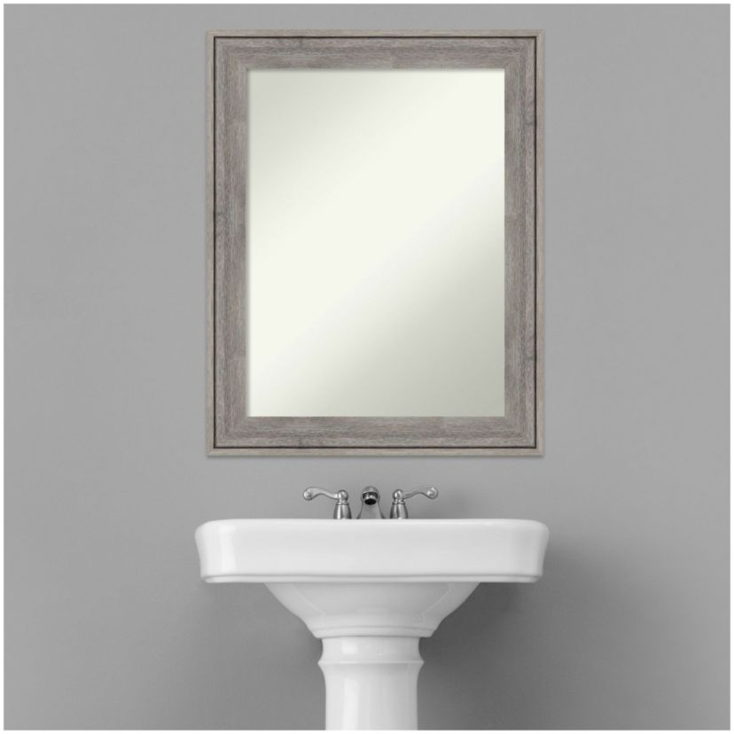 Regis Barnwood Grey Non-Beveled Wood Framed Bathroom Wall Mirror