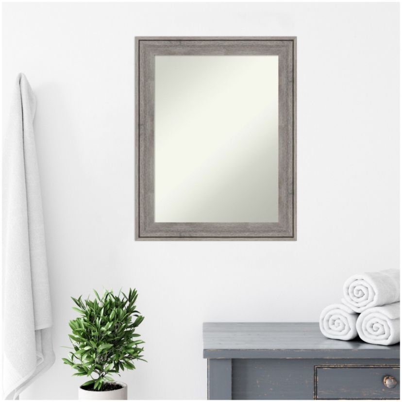Regis Barnwood Grey Non-Beveled Wood Framed Bathroom Wall Mirror