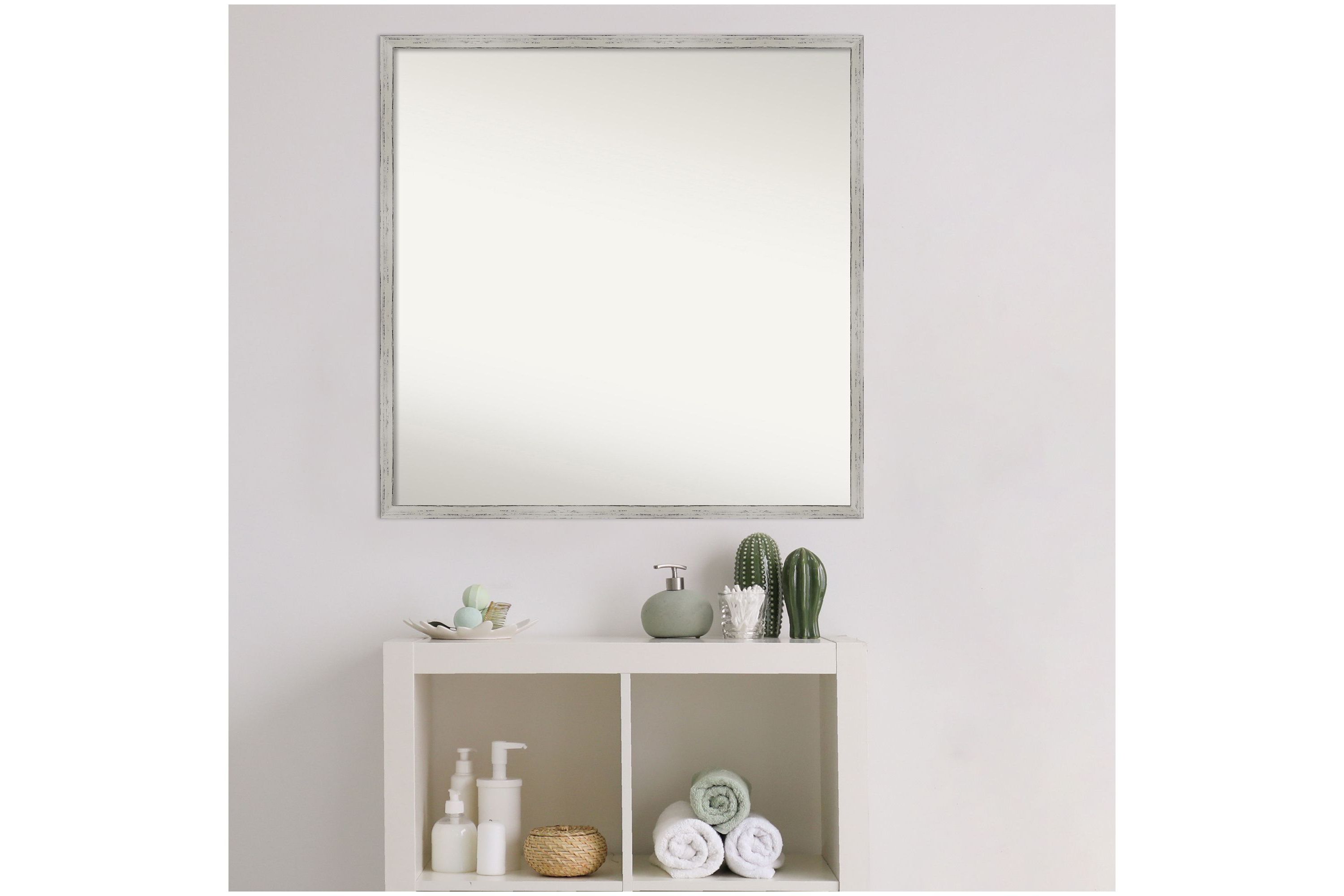 Shiplap White Narrow Non-Beveled Wood Framed Bathroom Wall Mirror