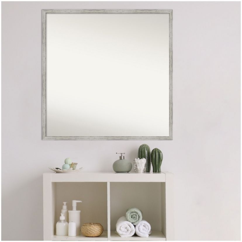 Shiplap White Narrow Non-Beveled Wood Framed Bathroom Wall Mirror