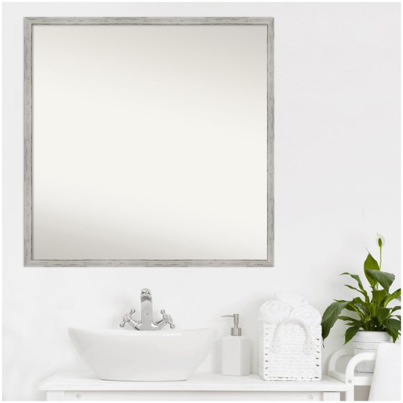 Shiplap White Narrow Non-Beveled Wood Framed Bathroom Wall Mirror