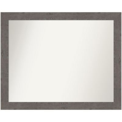 Amanti Art Rustic Plank Grey Narrow Non-Beveled Framed Bathroom Wall Mirror, Large