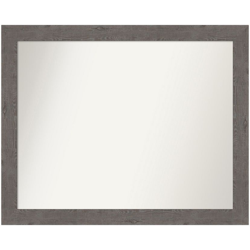 Rustic Plank Grey Narrow Non-Beveled Framed Bathroom Wall Mirror