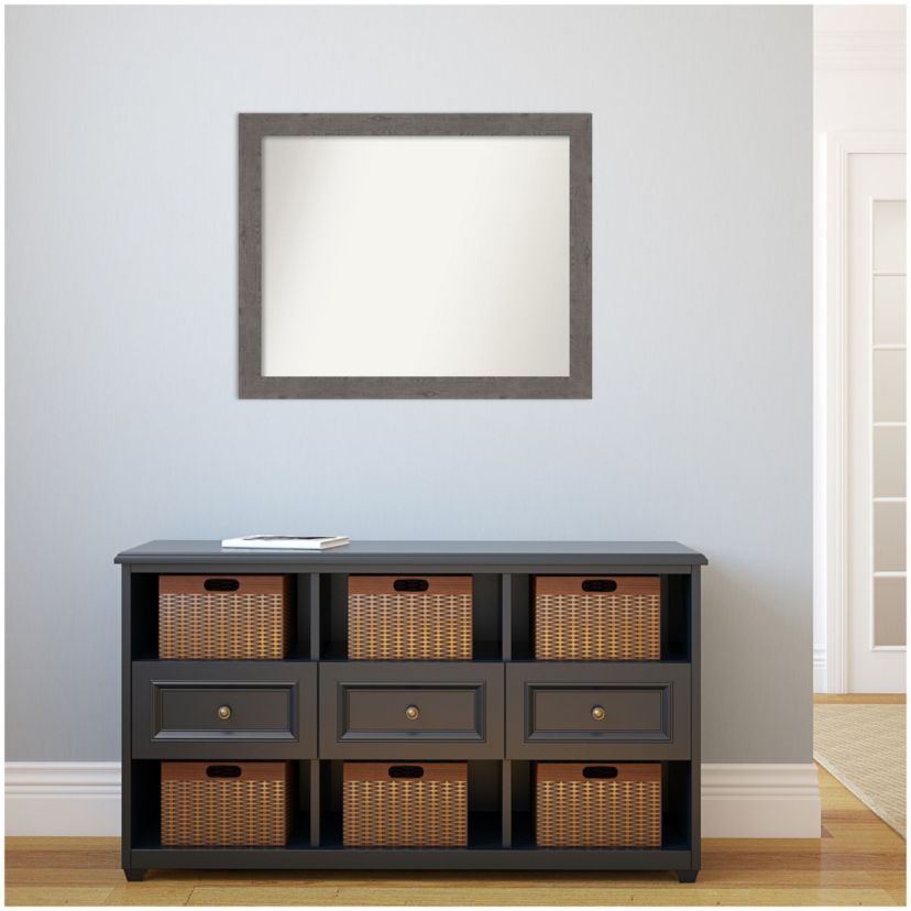 Rustic Plank Grey Narrow Non-Beveled Framed Bathroom Wall Mirror