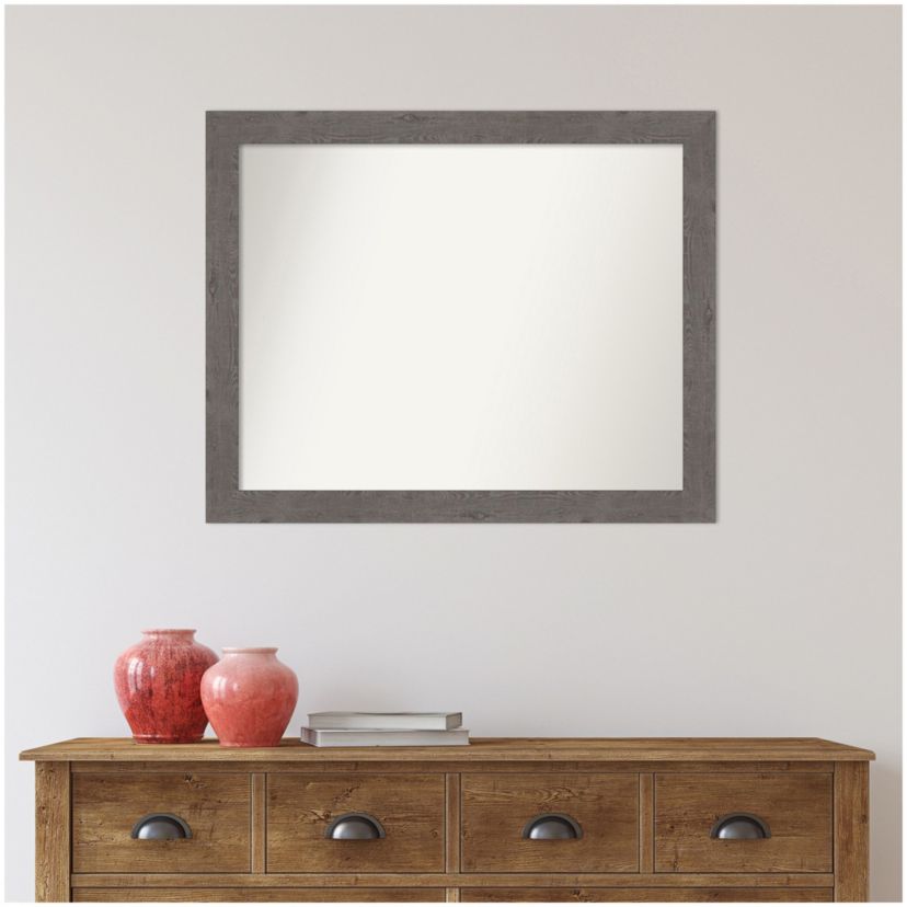 Rustic Plank Grey Narrow Non-Beveled Framed Bathroom Wall Mirror