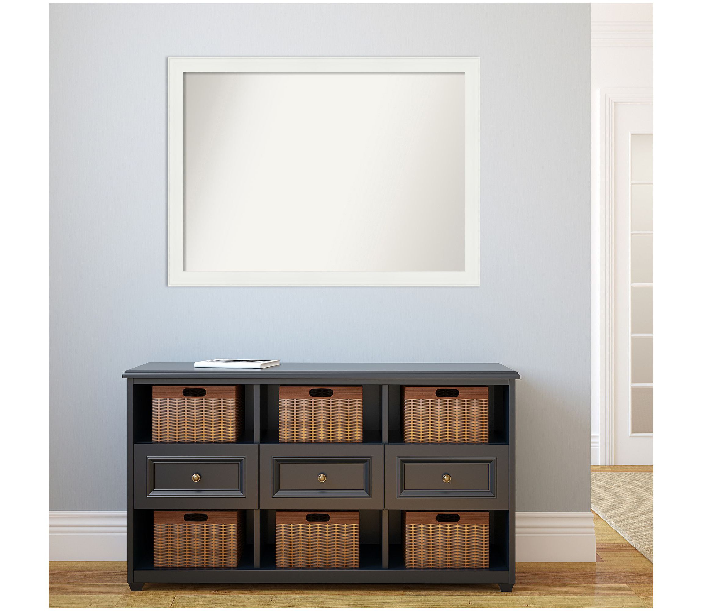 Vanity White Narrow Non-Beveled Framed Bathroom Wall Mirror